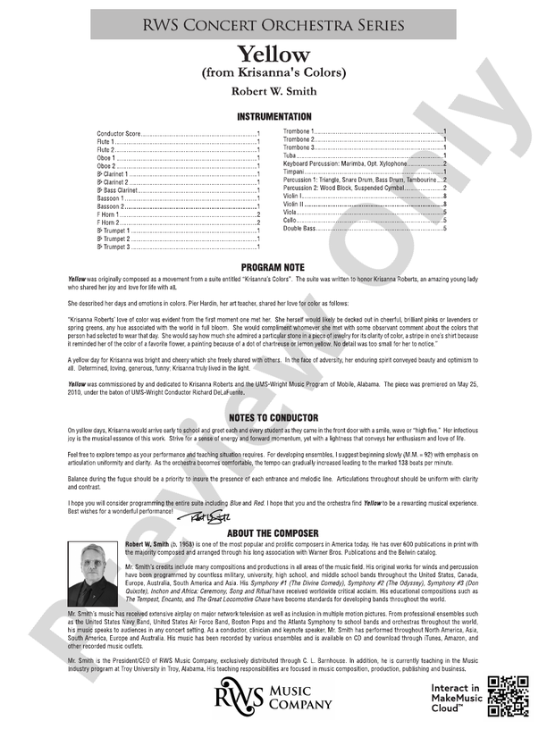 Yellow - From Krisanna's Colors - Full Orchestra Conductor Score & Parts (Digital Download)