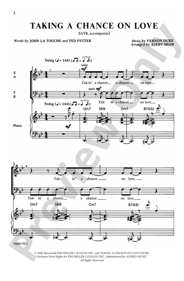 Taking a Chance on Love - SATB Choral Octavo (Digital Download)