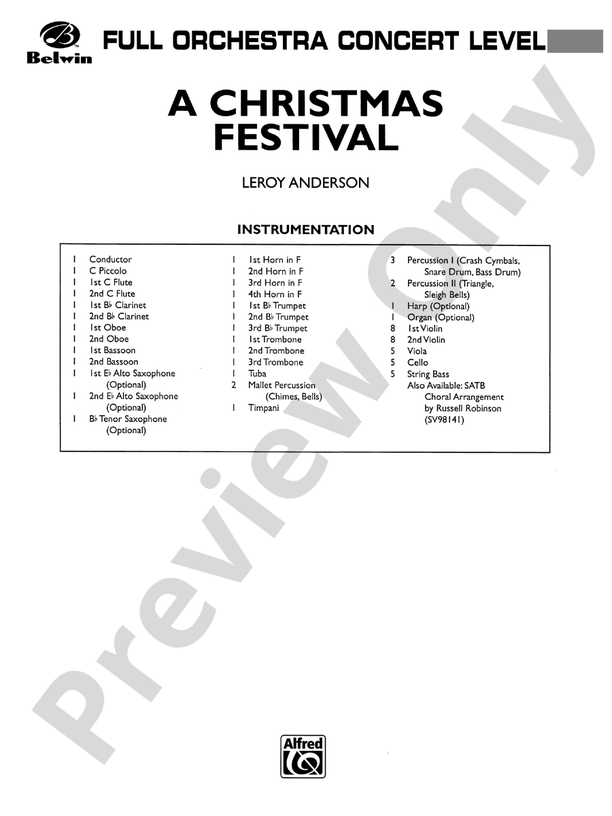 A Christmas Festival – Belwin Concert Full Orchestra Conductor Score & Parts (Digital Download)