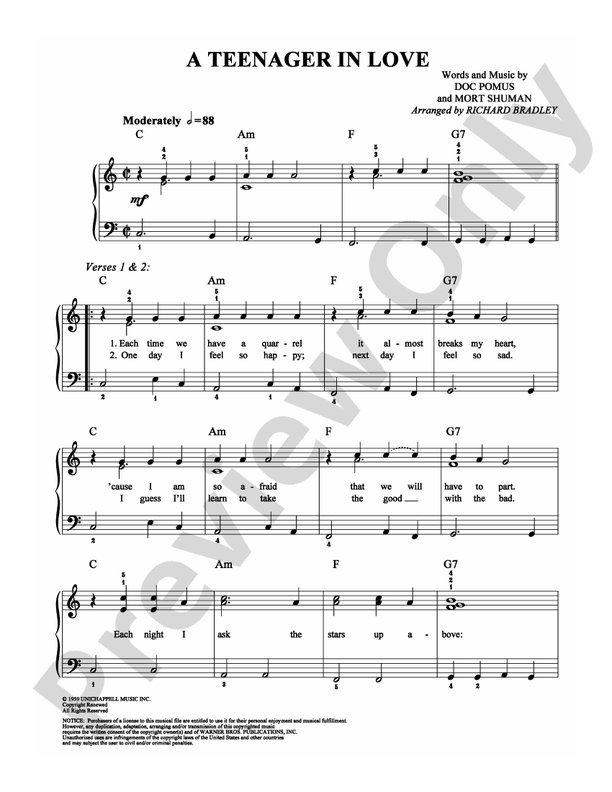 A Teenager in Love - Arr. Richard Bradley - Easy Piano (Digital Download)