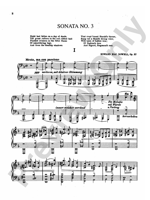 MacDowell - Sonata No. 3, Op. 57 - Piano Solo (Digital Download)