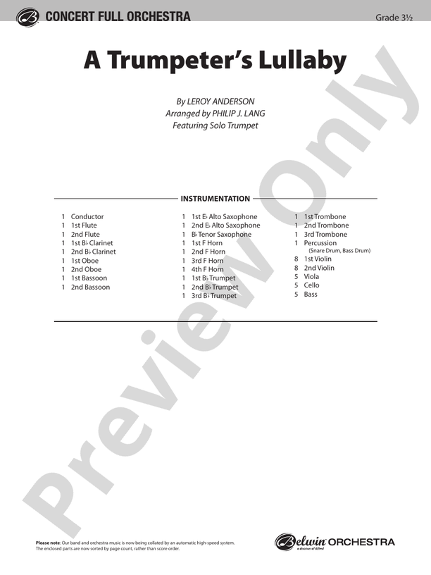 Trumpeter's Lullaby – Ful Orchestra Conductor Score & Parts (Digital Download)