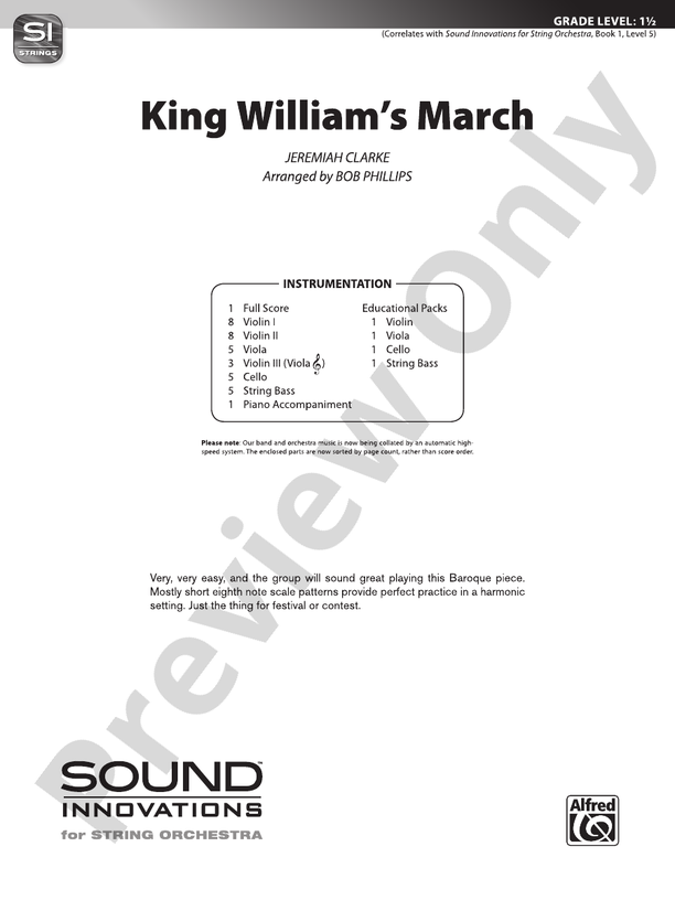 King William's March – String Orchestra Conductor Score & Parts (Digital Download)