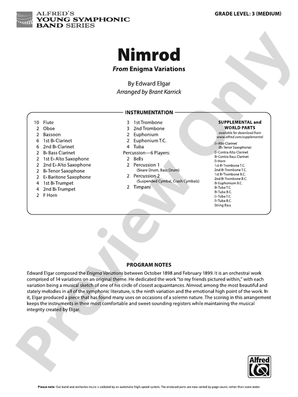Nimrod - Concert Band Conductor Score & Parts(Digital Download)