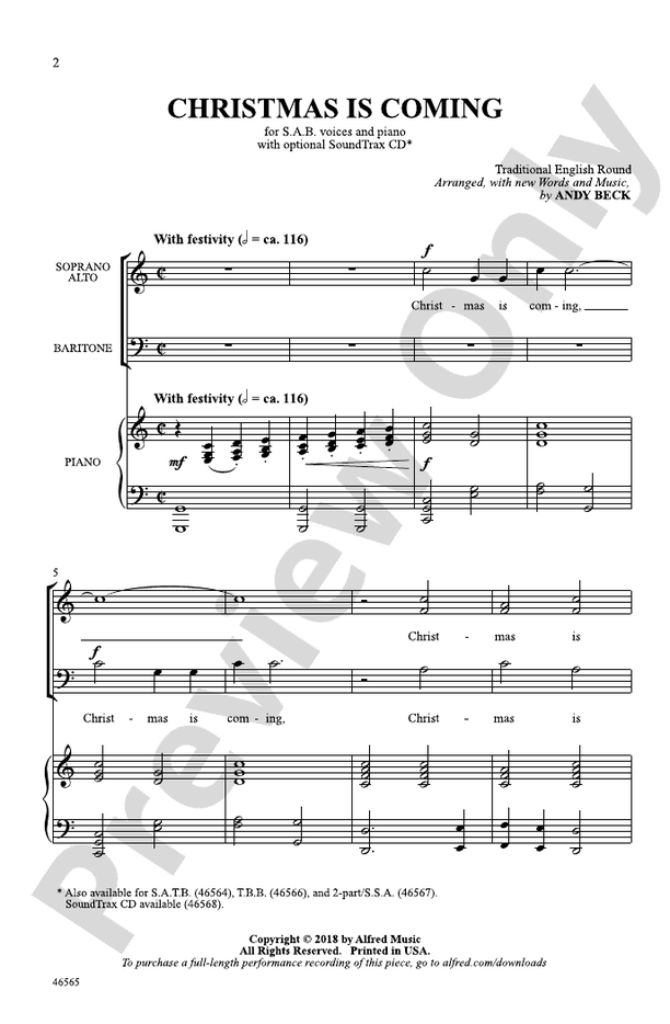 Christmas Is Coming – SAB Choral Octavo (Digital Download)