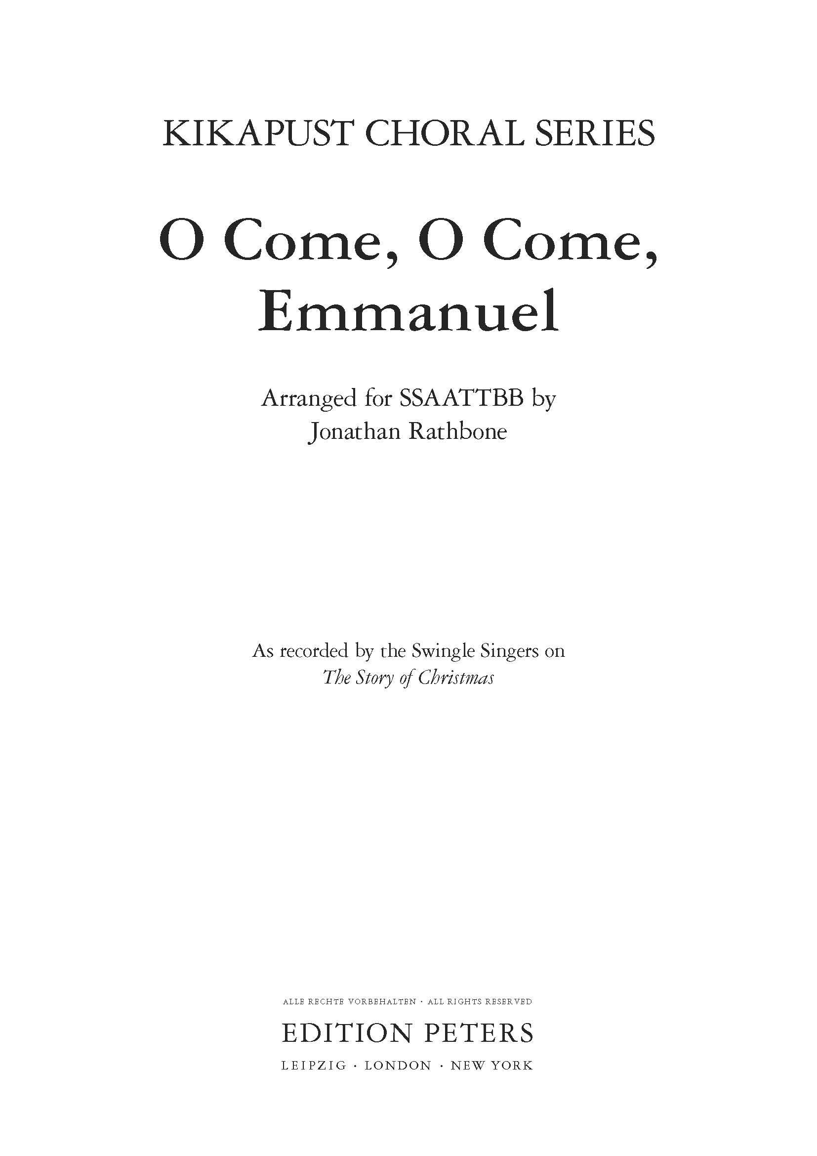 O Come, O Come, Emmanuel (EP77008) - SATB Choral Octavo (Digital Download)