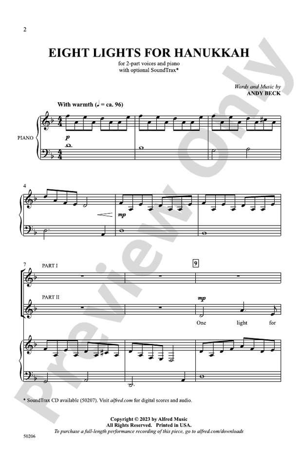 Eight Lights for Hanukkah - 2 Part Treble Choral Octavo (Digital Download)