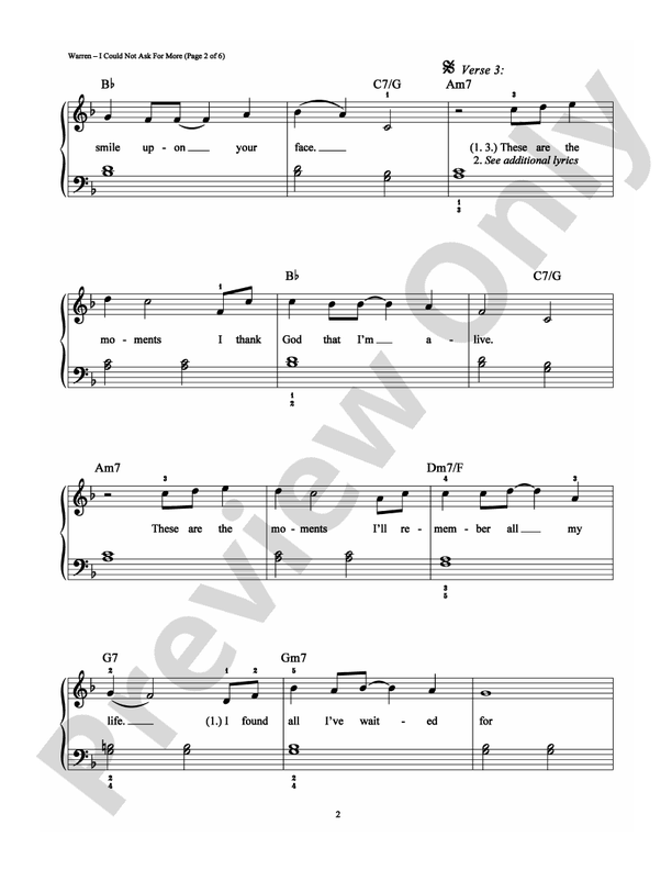 I Could Not Ask For More - Arr. Richard Bradley - Easy Piano (Digital Download)