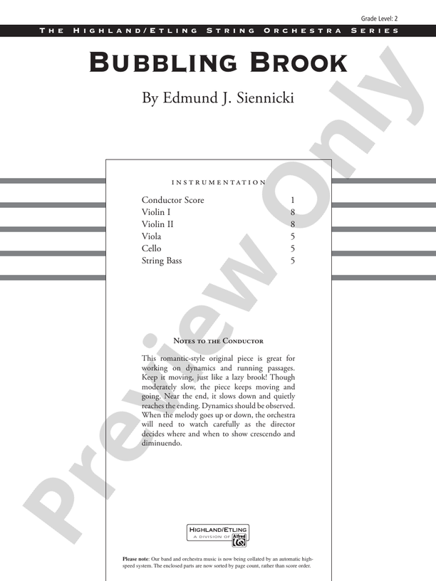 Bubbling Brook – String Orchestra Conductor Score & Parts (Digital Download)