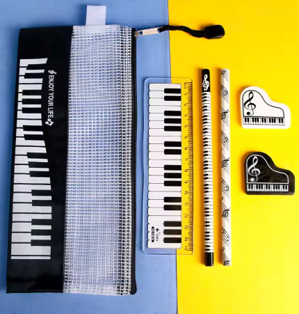 Stationery Set in a Piano Themed Pencil Case