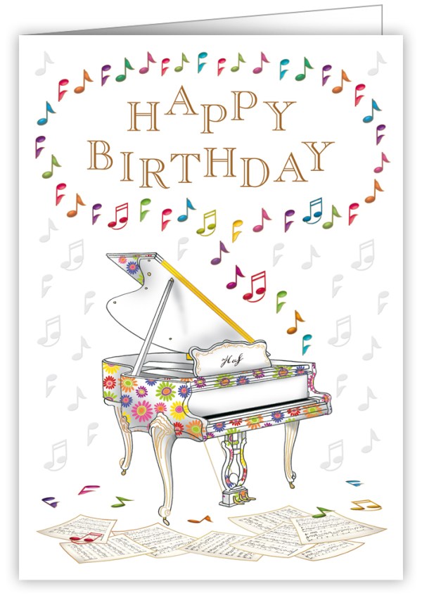 Greeting Card - Happy Birthday with a Colourful Grand Piano