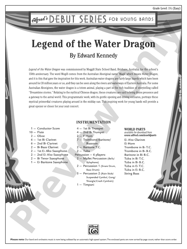 Legend of the Water Dragon - Concert Band Conductor Score & Parts (Digital Download)