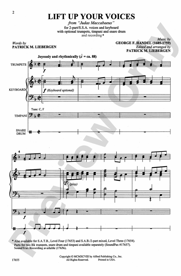 Lift Up Your Voices (from Judas Maccabeus) – 2-Part/SSA Choral Octavo (Digital Download)