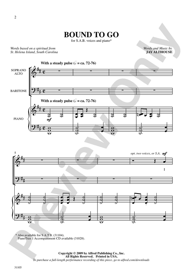 Bound to Go – SAB Choral Octavo (Digital Download)