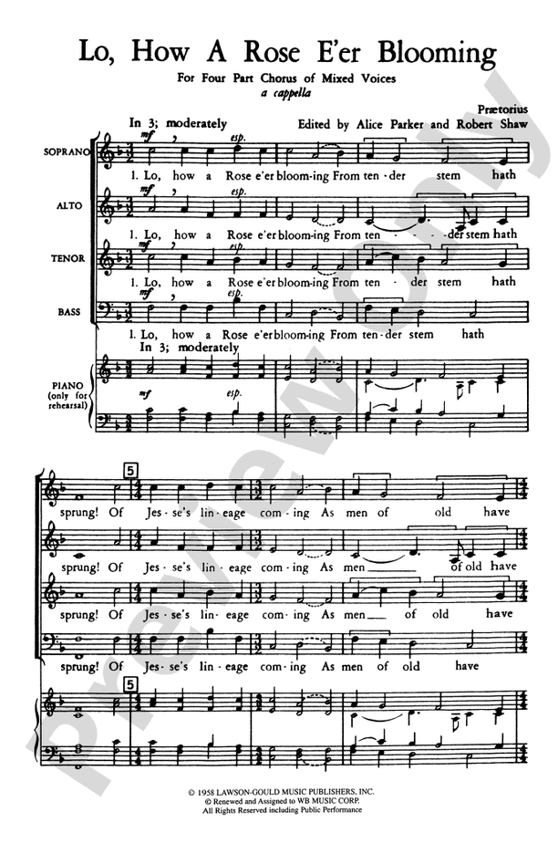 Lo, How a Rose E'er Blooming - Arr. Shaw/Parker – SATB Choral Octavo (Digital Download)