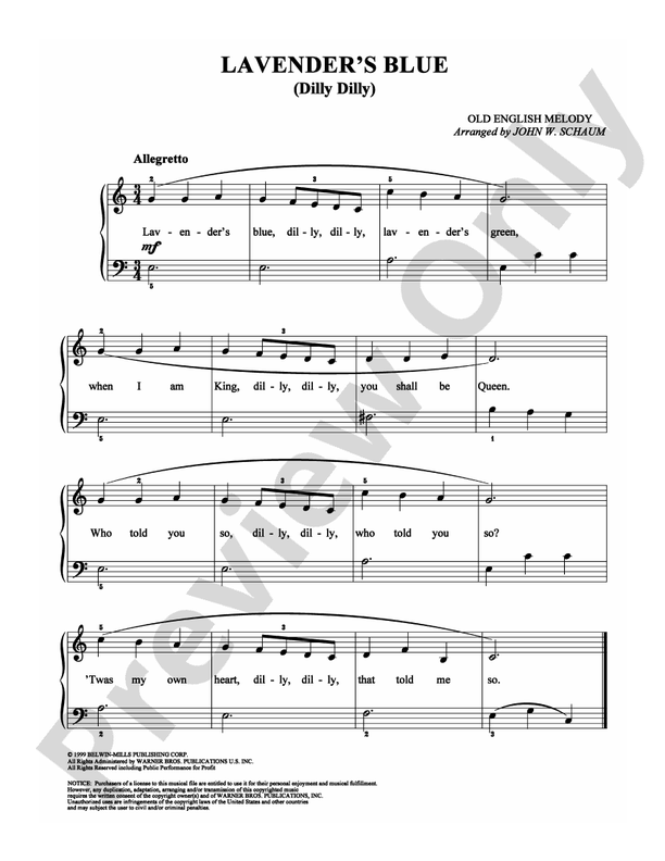 Lavender's Blue - Arr. John W Schaum - Easy Piano (Digital Download)