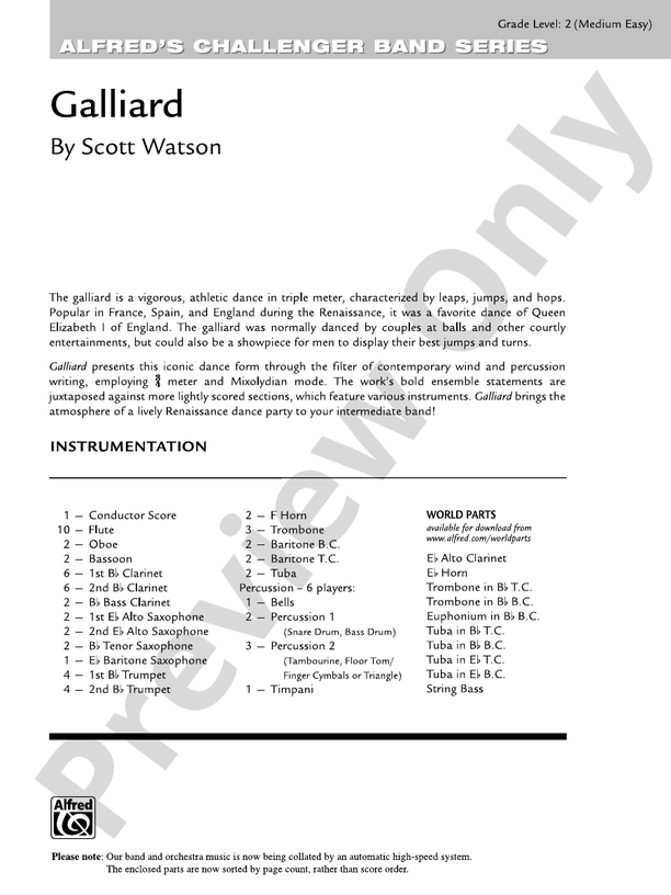 Galliard - Concert Band Conductor Score & Parts (Digital Download)