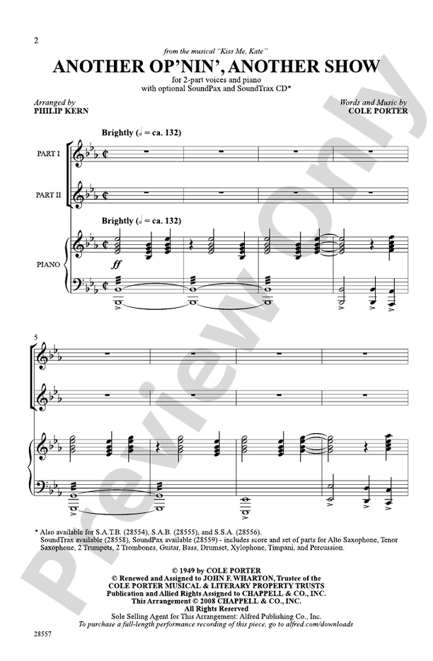 Another Op'nin', Another Show - Arr. Philip Kern– 2-Part Choral Octavo (Digital Download)