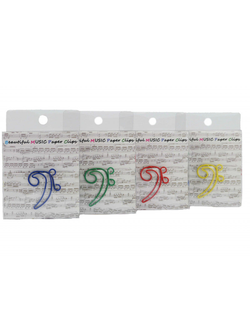 Paper Clips Pack of 12 Colourful Bass Clef