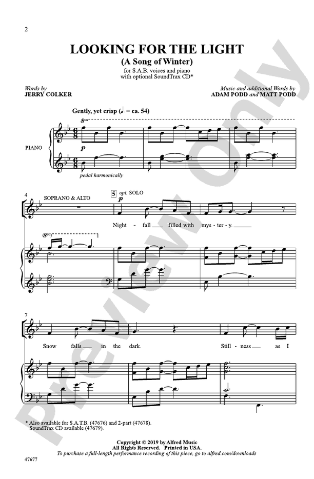 Looking for the Light – SAB Choral Octavo (Digital Download)