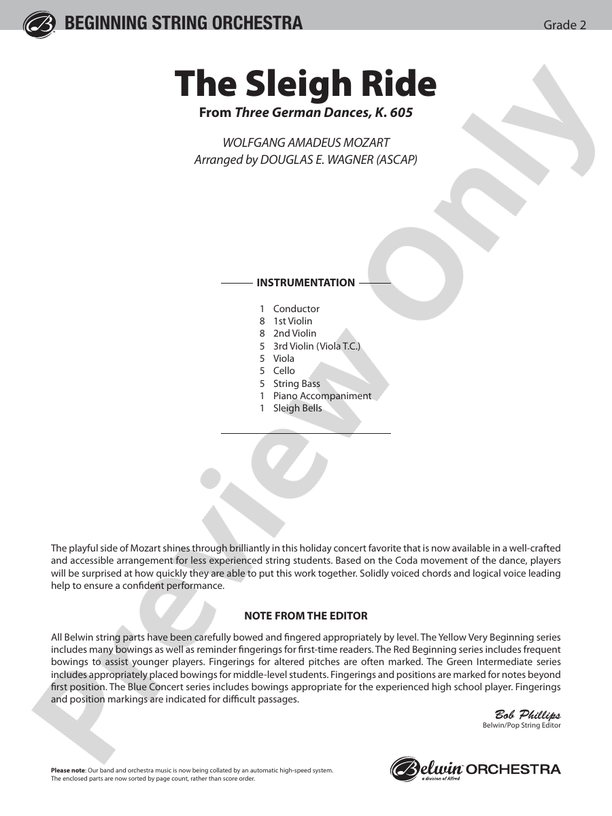 The Sleigh Ride (from Three German Dances, K. 605) – String Orchestra Conductor Score & Parts (Digital Download)