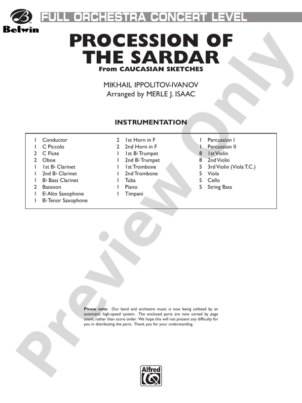 Procession of the Sardar – Full Orchestra Conductor Score & Parts (Digital Download)