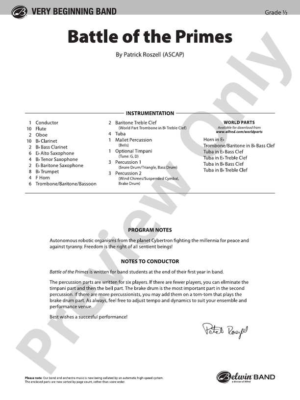 Battle of the Primes - Concert Band Conductor Score & Parts (Digital Download)