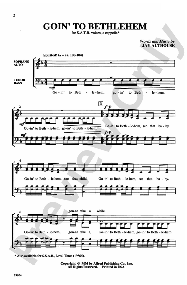 Goin' to Bethlehem – SATB, a cappella Choral Octavo (Digital Download)
