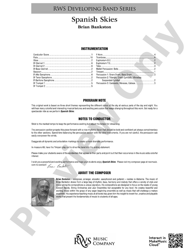Spanish Skies - Concert Band Conductor Score & Parts(Digital Download)