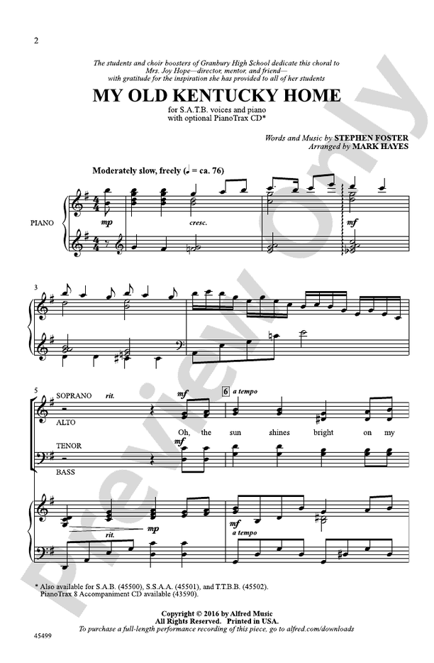 My Old Kentucky Home – SATB Choral Octavo (Digital Download)