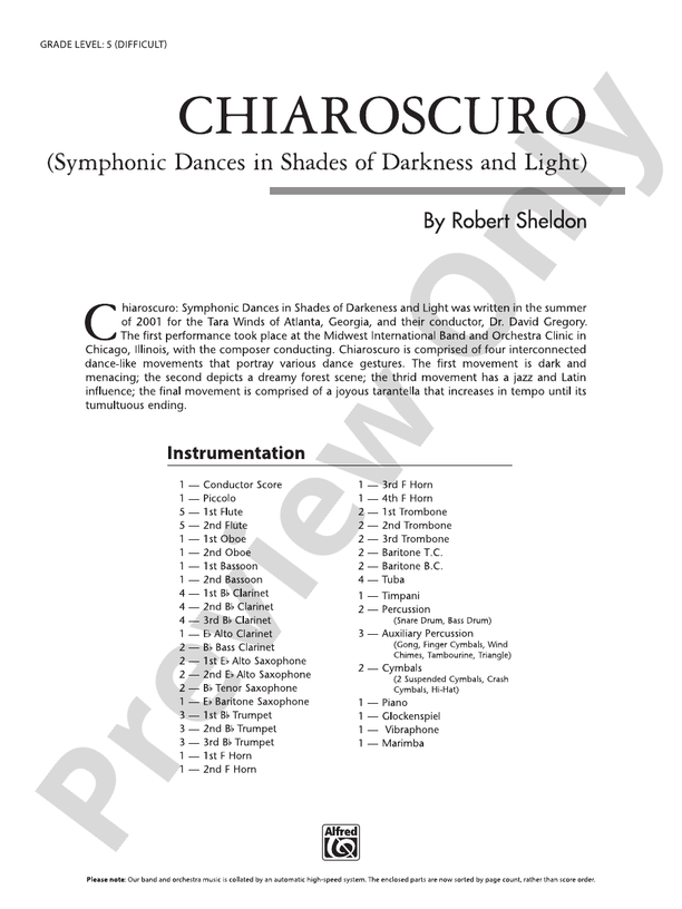Chiaroscuro - Concert Band Conductor Score & Parts (Digital Download)