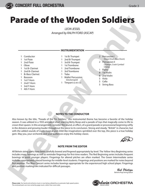 Parade of the Wooden Soldiers – Full Orchestra Conductor Score & Parts (Digital Download)