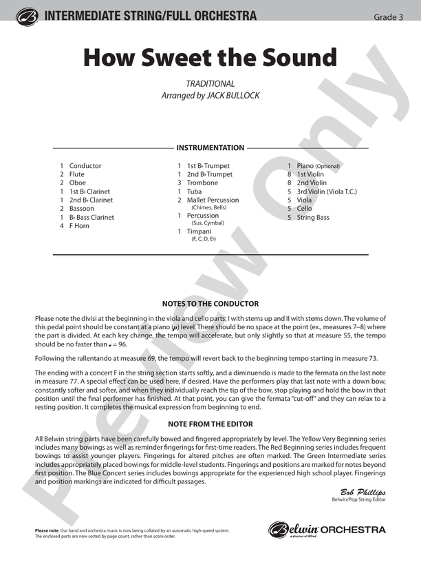How Sweet the Sound – Ful Orchestra Conductor Score & Parts (Digital Download)