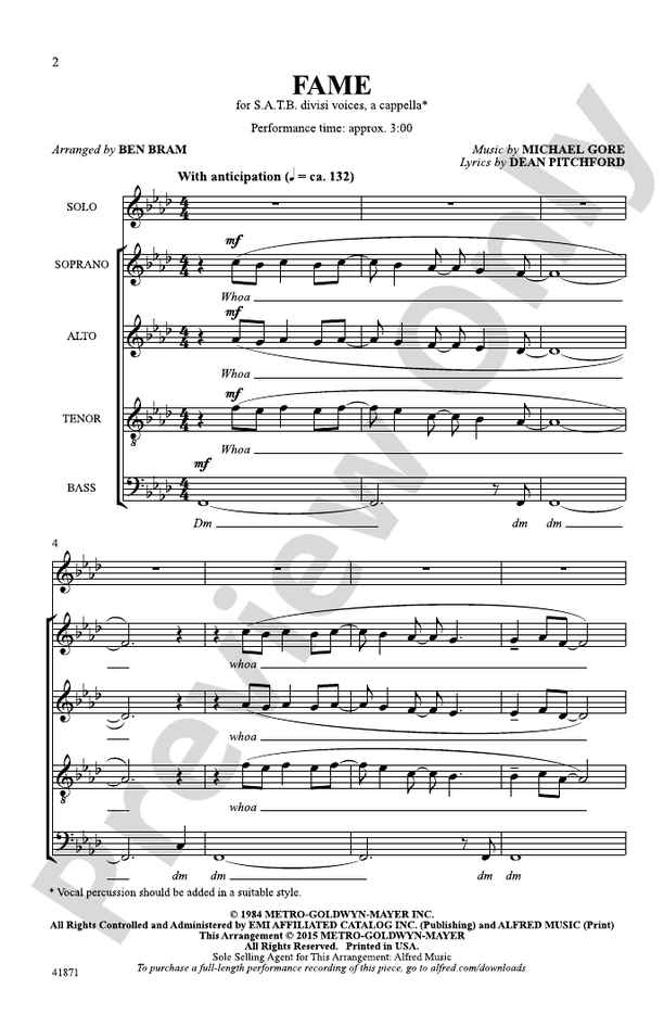 Fame – SATB, a cappella Choral Octavo (Digital Download)