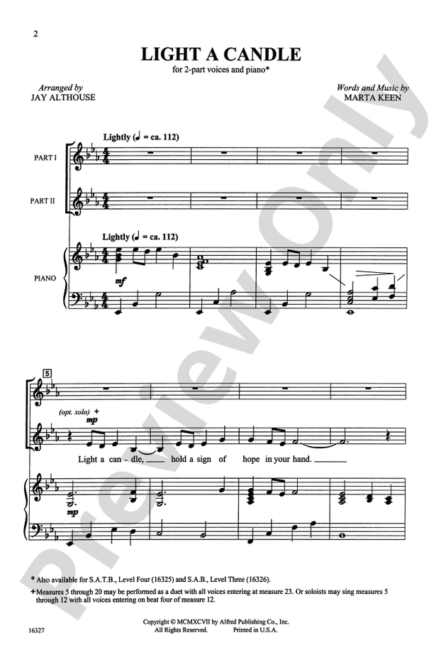Light a Candle - Althouse/Keen – 2-Part Choral Octavo (Digital Download)