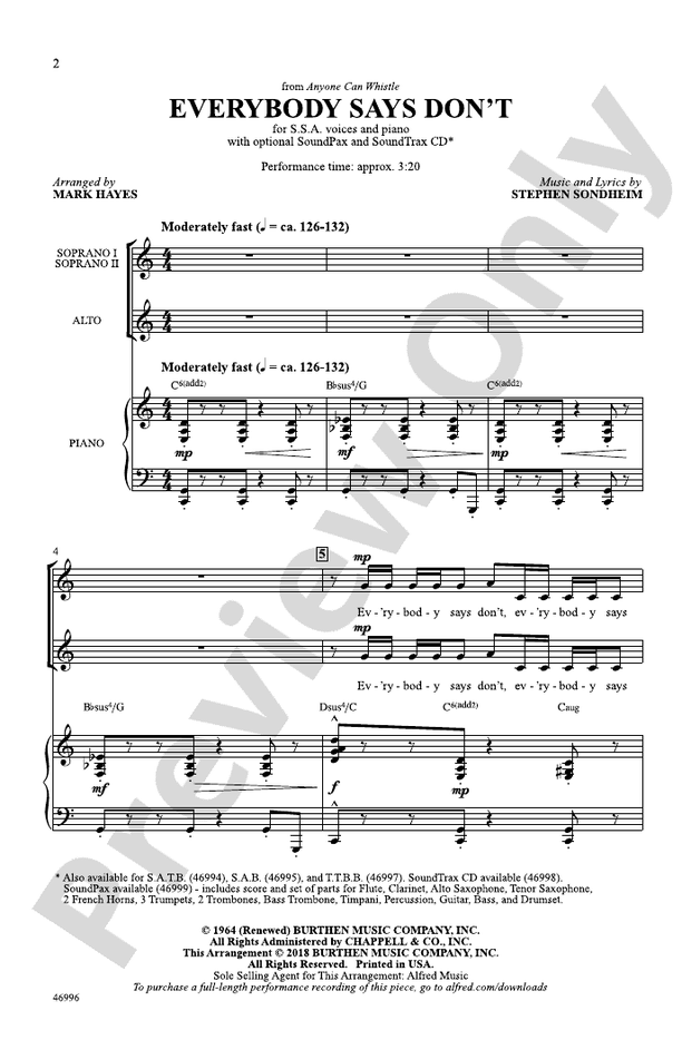 Everybody Says Don't – SSA Choral Octavo (Digital Download)
