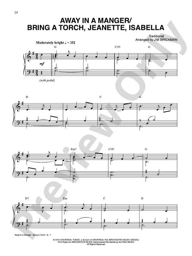 Away in a Manger/Bring a Torch, Jeanette, Isabella - Jim Brickman - PVG (Digital Download)