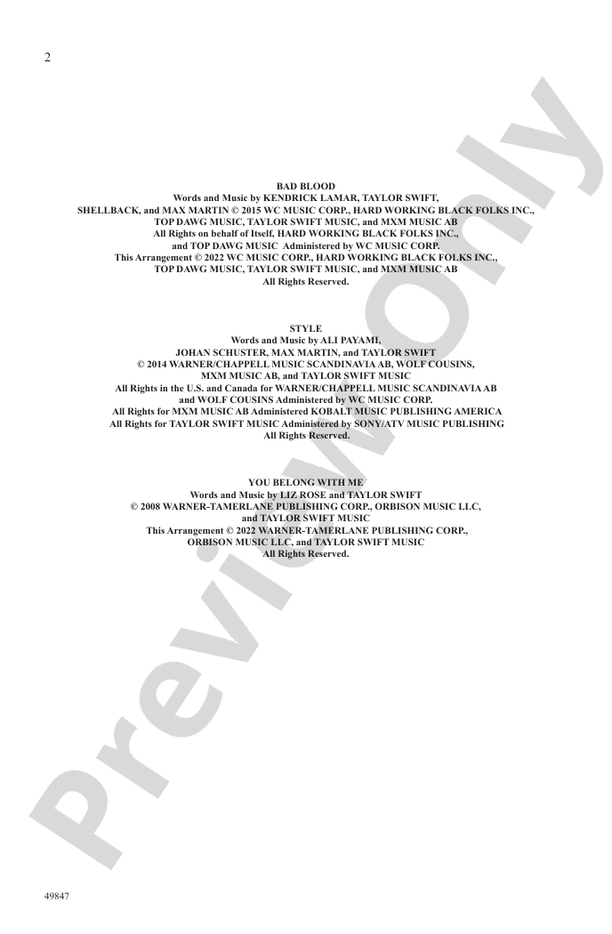 A Taylor Swift Suite - 2 Part/SSA Choral Octavo (Digital Download)