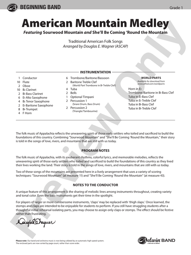American Mountain Medley - Concert Band Conductor Score & Parts (Digital Download)