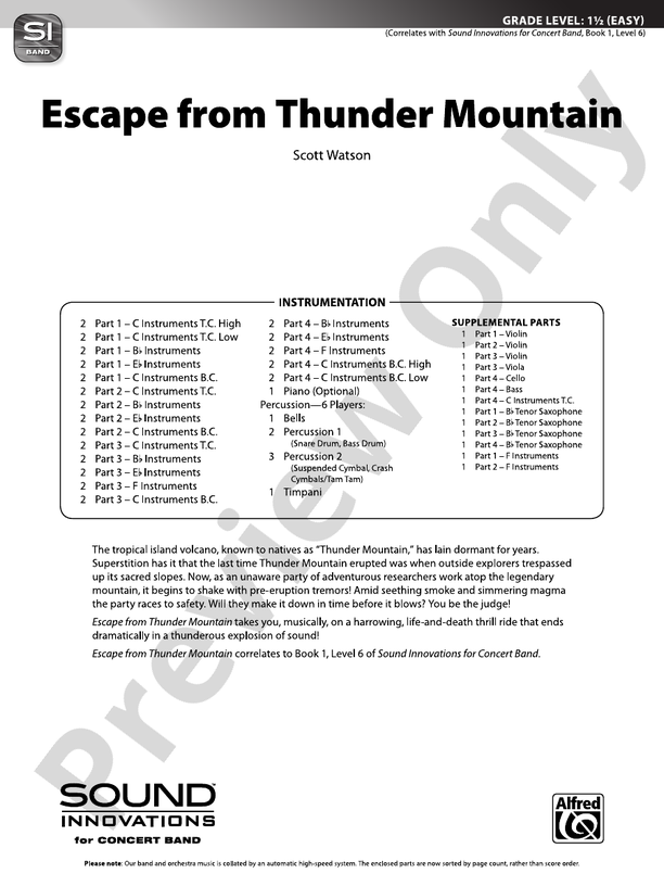 Escape from Thunder Mountain (Flexible Arrangement) - Concert Band Conductor Score & Parts (Digital Download)