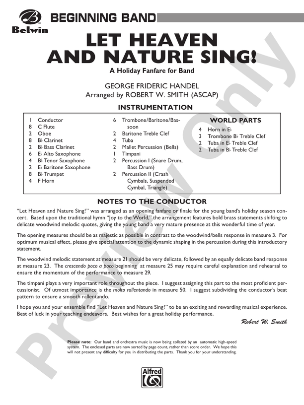 Let Heaven and Nature Sing! - Concert Band Conductor Score & Parts (Digital Download)