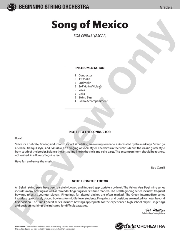 Song of Mexico – String Orchestra Conductor Score & Parts (Digital Download)