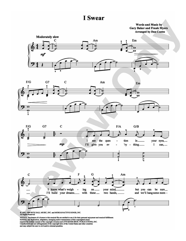 I Swear - Arr. Dan Coates - Easy Piano (Digital Download)