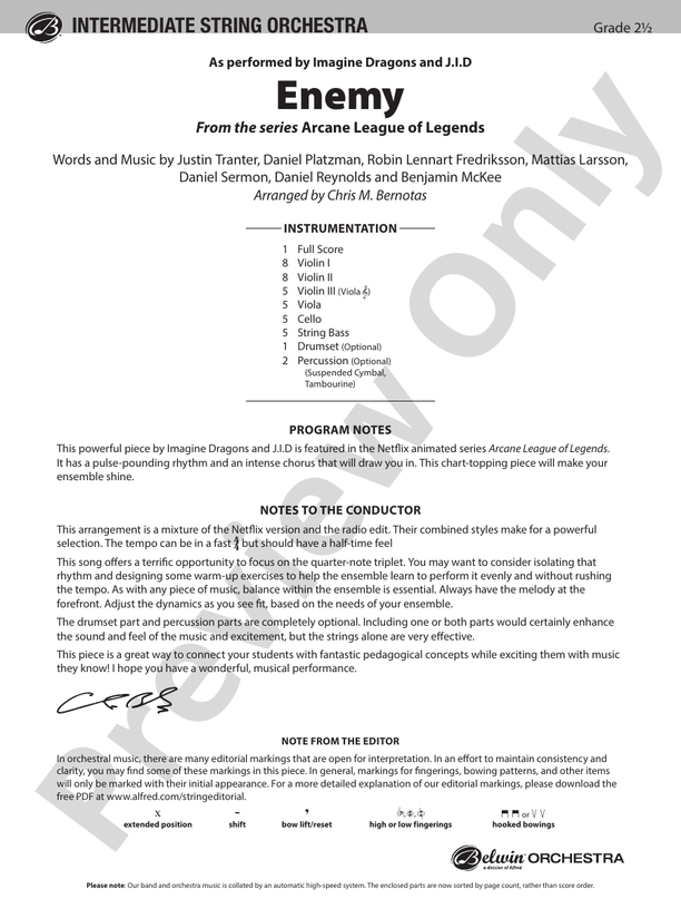 Enemy - String Orchestra Conductor Score & Parts (Digital Download)