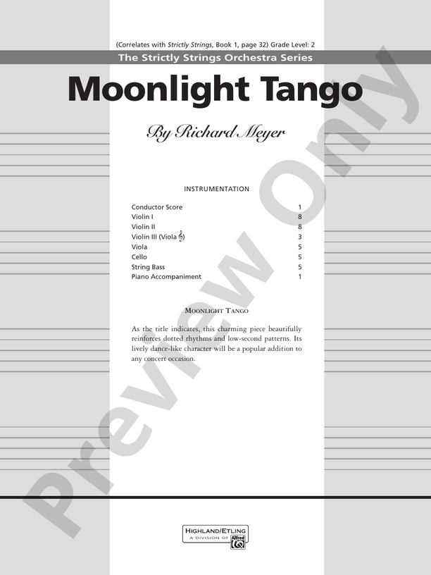 Moonlight Tango – String Orchestra Conductor Score & Parts (Digital Download)