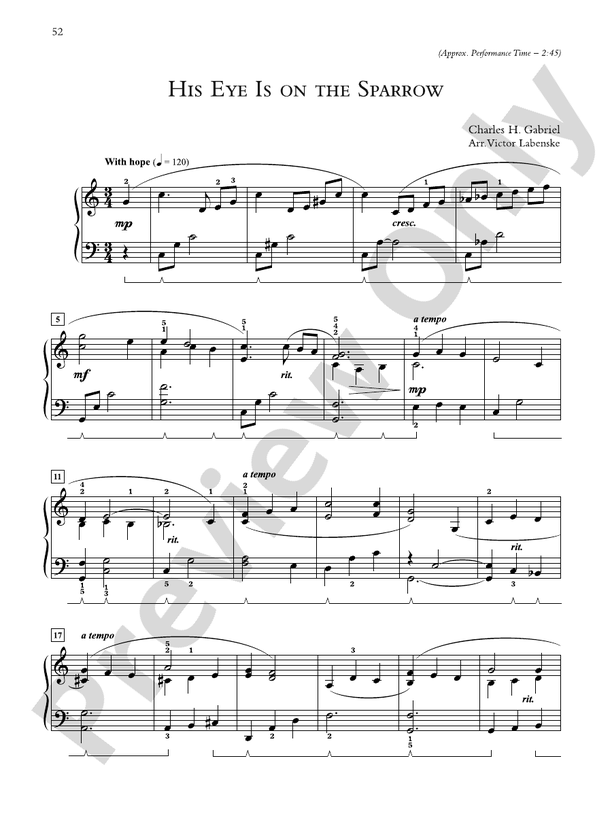His Eye Is on the Sparrow - Piano Solo (Digital Download)
