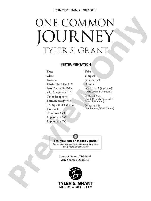 One Common Journey - Concert Band Conductor Score & Parts (Digital Download)