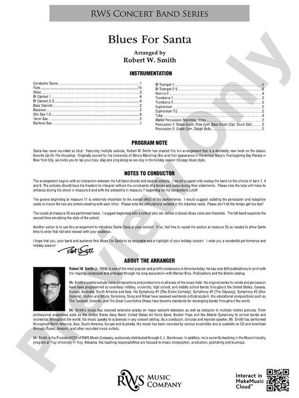Blues for Santa - Concert Band Conductor Score & Parts (Digital Download)
