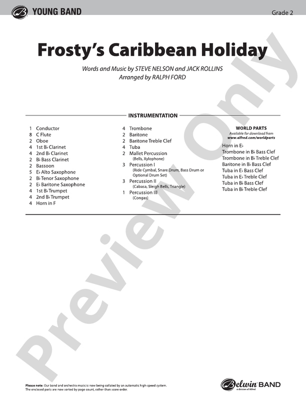 Frosty's Caribbean Holiday - Concert Band Conductor Score & Parts (Digital Download)