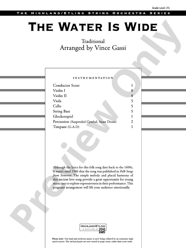 The Water Is Wide – String Orchestra Conductor Score & Parts (Digital Download)